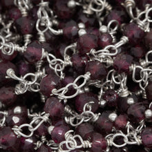 Load image into Gallery viewer, Brass Silver Plated 3.53mm Width by 2.35mm Length Natural Hand Cut Garnet Stone, With One of 3.22mm Width by 2.60mm Length Garnet Stone Hanging off the Chain, Gem Stone Chain. Price per: 1 Inch.