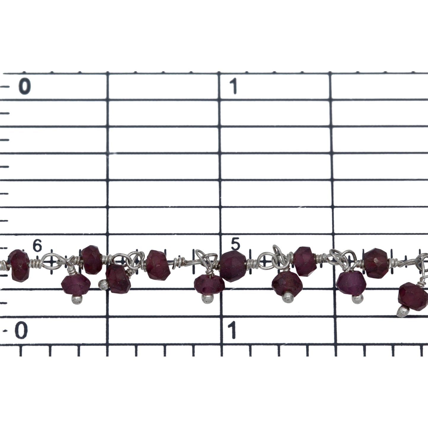 Brass Silver Plated 3.53mm Width by 2.35mm Length Natural Hand Cut Garnet Stone, With One of 3.22mm Width by 2.60mm Length Garnet Stone Hanging off the Chain, Gem Stone Chain. Price per: 1 Inch.