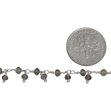 Load image into Gallery viewer, Brass Silver Plated 3.29mm Width by 2.35mm Length Natural Hand Cut Smoky Quartz Stone, With One of 3.02mm Width by 2.48mm Length Smoky Quartz Stone Hanging off the Chain, Gem Stone Chain. Price per: 1 Inch.