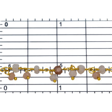 Load image into Gallery viewer, Brass Gold Plated 3.61mm Width by 2.25mm Length Natural Hand Cut Moon Stone, With One of 3.43mm Width by 2.35mm Length Moon Stone Hanging off the Chain, Gem Stone Chain. Price per: 1 Inch.