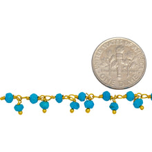 Load image into Gallery viewer, Brass Gold Plated 3.15mm Width by 2.15mm Length Natural Hand Cut Turquoise Stone, With One of 3.04mm Width by 2.55mm Length Turquoise Stone Hanging off the Chain, Gem Stone Chain. Price per: 1 Inch.