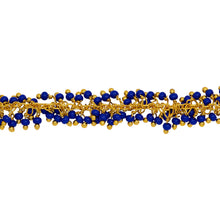 Load image into Gallery viewer, Chain by Foot. Brass Gold Plated 1.7mm Width by 2.35mm Cable Chain, With Two of 2.0mm Width / Length Lapis Shade Seed Bead Hanging off the Chain, Gem Stone Chain. Price per: 1 Inch.