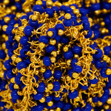 Load image into Gallery viewer, Brass Gold Plated 1.7mm Width by 2.35mm Length Cable Chain, With Two of 2.0mm Width / Length Lapis Shade Seed Bead Hanging off the Chain, Gem Stone Chain. Price per: 1 Inch.