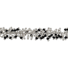 Load image into Gallery viewer, Chain by Foot. Brass Silver Plated 1.7mm Width by 2.35mm Cable Chain, With Two of 2.0mm Width / Length Black and White Shade Seed Bead Hanging off the Chain, Gem Stone Chain. Price per: 1 Inch.