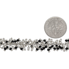 Load image into Gallery viewer, Brass Silver Plated 1.7mm Width by 2.35mm Length Cable Chain, With Two of 2.0mm Width / Length Black and White Shade Seed Bead Hanging off the Chain, Gem Stone Chain. Price per: 1 Inch.