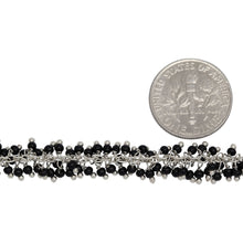 Load image into Gallery viewer, Brass Silver Plated 1.7mm Width by 2.35mm Length Cable Chain, With Two of 2.0mm Width by 1.71mm Length Black Spinel Shade Seed Bead Hanging off the Chain, Gem Stone Chain. Price per: 1 Inch.