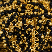 Load image into Gallery viewer, Brass Gold Plated 1.7mm Width by 2.35mm Length Cable Chain, With Two of 2.0mm Width by 1.65mm Length Black Spinel Shade Seed Bead Hanging off the Chain, Gem Stone Chain. Price per: 1 Inch.