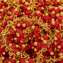 Load image into Gallery viewer, Brass Gold Plated 1.31mm Width by 2.75mm Length Cable Chain, With Two of 2.0mm Width by 1.6mm Length Coral Seed Bead Hanging off the Chain, Gem Stone Chain. Price per: 1 Inch.