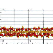 Load image into Gallery viewer, Brass Gold Plated 1.31mm Width by 2.75mm Length Cable Chain, With Two of 2.0mm Width by 1.6mm Length Coral Seed Bead Hanging off the Chain, Gem Stone Chain. Price per: 1 Inch.