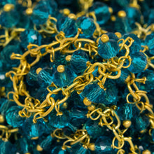 Load image into Gallery viewer, Brass Gold Plated 2.5mm Width by 3.6mm Length Cable Chain, With Two of 3.4mm Width by 2.8mm Length London Blue Topaz Stone Hanging off the Chain, Gem Stone Chain. Price per: 1 Inch.