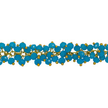 Load image into Gallery viewer, Chain by Foot. Brass Gold Plated 2.5mm Width by 3.6mm Cable Chain, With Two of 3.6mm Width by 2.8mm Length Sky Blue Chalcedony Stone Hanging off the Chain, Gem Stone Chain. Price per: 1 Inch.