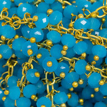 Load image into Gallery viewer, Brass Gold Plated 2.5mm Width by 3.6mm Length Cable Chain, With Two of 3.6mm Width by 2.8mm Length Sky Blue Chalcedony Stone Hanging off the Chain, Gem Stone Chain. Price per: 1 Inch.