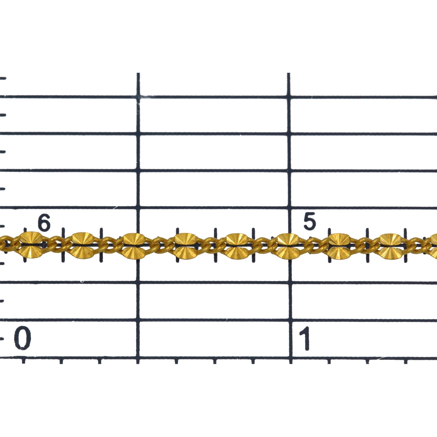 Sterling Silver - Gold Plated 2.18mm Width by 3.91mm Length Dapped Diamond Cut Oval Link Connected to 1.32mm Width by 1.97mm Length Smooth Curb Link, Long and Short Chain. Price per: 1 Foot.