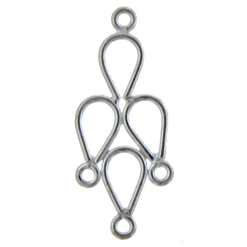 Sterling Silver, 13.2mm Width by 1.0mm Length by 31.2mm Height, 3 Strand Quadruple Tear Drop Chandelier with Four 3.4mm Fix Rings. Quantity Per Pack: 4 Pieces.