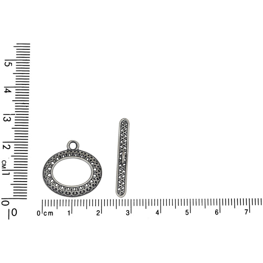 Sterling Silver, 20.4mm Width by 2.7mm Length by 20.1mm Height, Fancy Oval Toggle Clasp Ring and 28.1mm Width by 3.7mm Length, Fancy Toggle Clasp Bar. Quantity Per Pack: 1 Pair.