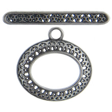 Load image into Gallery viewer, Sterling Silver, 20.4mm Width by 2.7mm Length by 20.1mm Height, Fancy Oval Toggle Clasp Ring and 28.1mm Width by 3.7mm Length, Fancy Toggle Clasp Bar. Quantity Per Pack: 1 Pair.