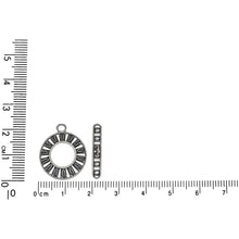 Load image into Gallery viewer, Sterling Silver, 17.9mm Width by 2.4mm Length by 21.7mm Height, Fancy Round Toggle Clasp Ring and 21.8mm Width by 3.6mm Length, Fancy Toggle Clasp Bar. Quantity Per Pack: 1 Pair.