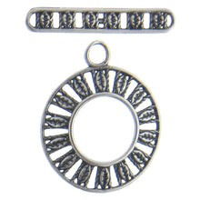 Load image into Gallery viewer, Sterling Silver, 17.9mm Width by 2.4mm Length by 21.7mm Height, Fancy Round Toggle Clasp Ring and 21.8mm Width by 3.6mm Length, Fancy Toggle Clasp Bar. Quantity Per Pack: 1 Pair.