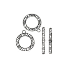 Load image into Gallery viewer, Sterling Silver, 20.4mm Width by 1.0mm Length by 24.0mm Height, Peace Round Toggle Clasp Ring and 29.9mm Width by 3.9mm Length, Peace Toggle Clasp Bar. Quantity Per Pack: 1 Pair.