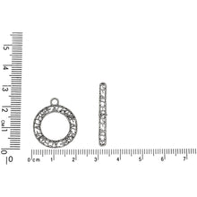 Load image into Gallery viewer, Sterling Silver, 20.4mm Width by 1.0mm Length by 24.0mm Height, Peace Round Toggle Clasp Ring and 29.9mm Width by 3.9mm Length, Peace Toggle Clasp Bar. Quantity Per Pack: 1 Pair.