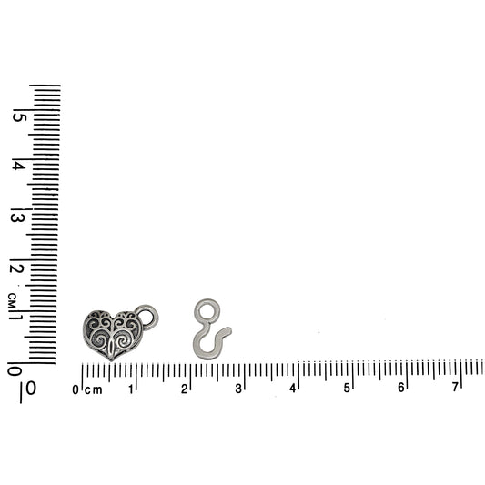 Sterling Silver, 13.9mm Width by 3.7mm Length by 10.7mm Height, Heart Eye with 7.6mm Width by 1.0mm Length by 11.3mm Height, Plain Hook, Fancy Hook & Eye Clasp. Quantity Per Pack: 1 Pair.