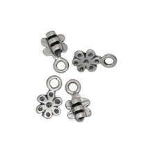 Load image into Gallery viewer, Sterling Silver, 6.8mm Width by 3.5mm Length by 12.2mm Height, Fancy Flower Leather End Cap With 4.3mm Fix Ring. Quantity Per Pack: 4 Pieces.