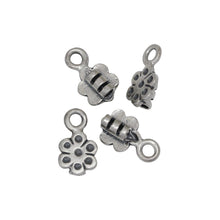 Load image into Gallery viewer, Sterling Silver, 7.1mm Width by 3.8mm Length by 12.6mm Height, Fancy Flower Leather End Cap With 4.3mm Fix Ring. Quantity Per Pack: 4 Pieces.