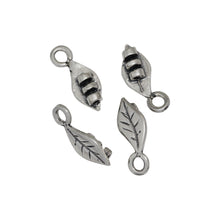 Load image into Gallery viewer, Sterling Silver, 5.7mm Width by 3.4mm Length by 15.1mm Height, Fancy Leaf Leather End Cap With 4.3mm Fix Ring. Quantity Per Pack: 4 Pieces.