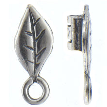 Load image into Gallery viewer, Sterling Silver, 6.0mm Width by 3.5mm Length by 15.1mm Height, Fancy Leaf Leather End Cap With 4.3mm Fix Ring. Quantity Per Pack: 4 Pieces.
