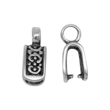 Load image into Gallery viewer, Sterling Silver Oxidized 5.9mm Width by 9.9mm Height, Filigree Pinch Bail with 5.4mm Width, Round Sliding Bail at the top. Quantity per pack - 2 Pieces.