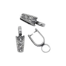 Load image into Gallery viewer, Sterling Silver Oxidized 6.3mm Width by 11.3mm Height, Southwestern Pinch Bail with 6.1mm Width, Round Sliding Bail at the top. Quantity per pack - 3 Pieces.