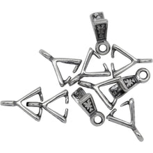 Load image into Gallery viewer, Sterling Silver Oxidized 6.9mm Width by 5.2mm Height Native Indian Design Pinch Bail with 16.0 Gauge, 3.1mm Closed Ring at the top. Quantity per pack - 10 Pieces.