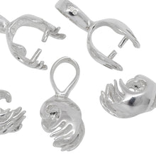 Load image into Gallery viewer, Sterling Silver 8.2mm Width by 9.9mm Height, Side To Side Hand Pinch Bail with 6.1mm Width by 8.0mm Height, Sliding Bail at the top. Quantity per pack - 5 Pieces.