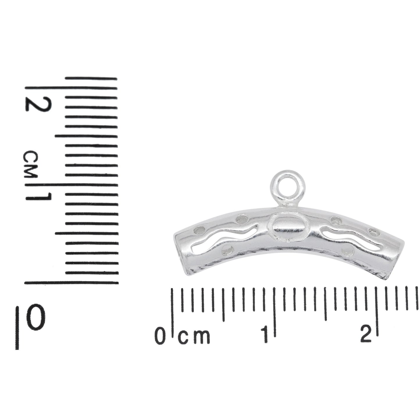 Sterling Silver 4.42mm Width by 22.6mm Length Filigree Curved Tube, Sliding Bail with 18 Gauge 3.4mm Closed Ring at the Bottom. Quantity per pack - 4 Pieces.