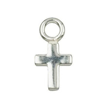 Load image into Gallery viewer, Charms. Sterling Silver 4.58mm Width by 5.88mm Length by 0.90mm Height, Cross Charm With 21.0 Gauge 3.0mm Fix Ring at the Top. Quantity Per Pack: 25 Pieces.