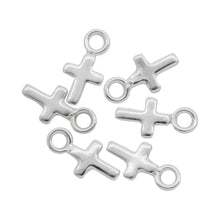 Load image into Gallery viewer, Sterling Silver 4.58mm Width by 5.88mm Length by 0.90mm Height, Cross Charm With 21.0 Gauge 3.0mm Fix Ring at the Top. Quantity Per Pack: 25 Pieces.