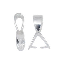 Load image into Gallery viewer, Bails. Sterling Silver 4.3mm Length by 3.4mm Width by 7.4mm Height, Smooth Sliding Bail With 3.3mm Width by 8.9mm Length by 7.3mm Height, Smooth Pinch Bail at the Bottom, Pinch Bail. Quantity per pack - 5 Pieces.