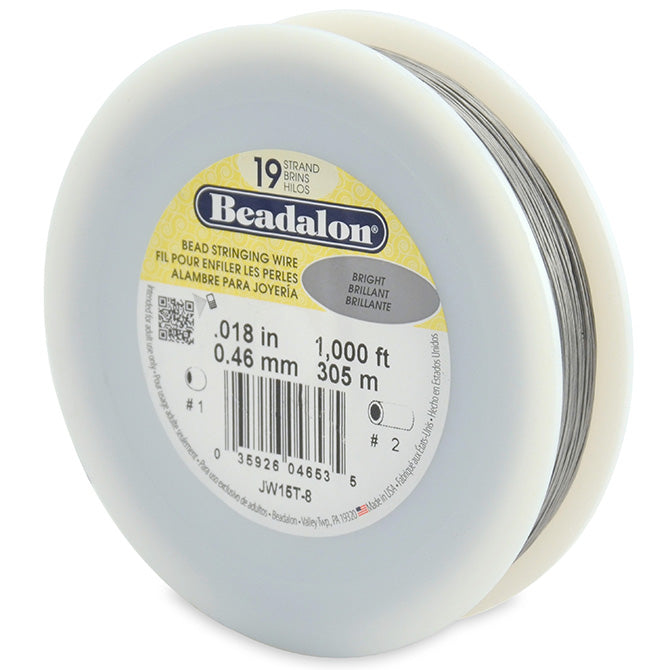 Beading Cords. Beadalon 19 Strand, 0.018 Inch Diameter, 1000 Feet Bright Beading Wire. Spools sold per pack - 1 Spool.