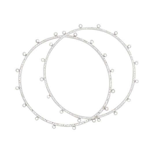 Sterling Silver 61.50mm Width / Length Hammered Bangle with 16 of 2.45mm Width / Length Smooth Fix Ring on outside of the Bangle. Quantity Per Pack: 1 Piece.