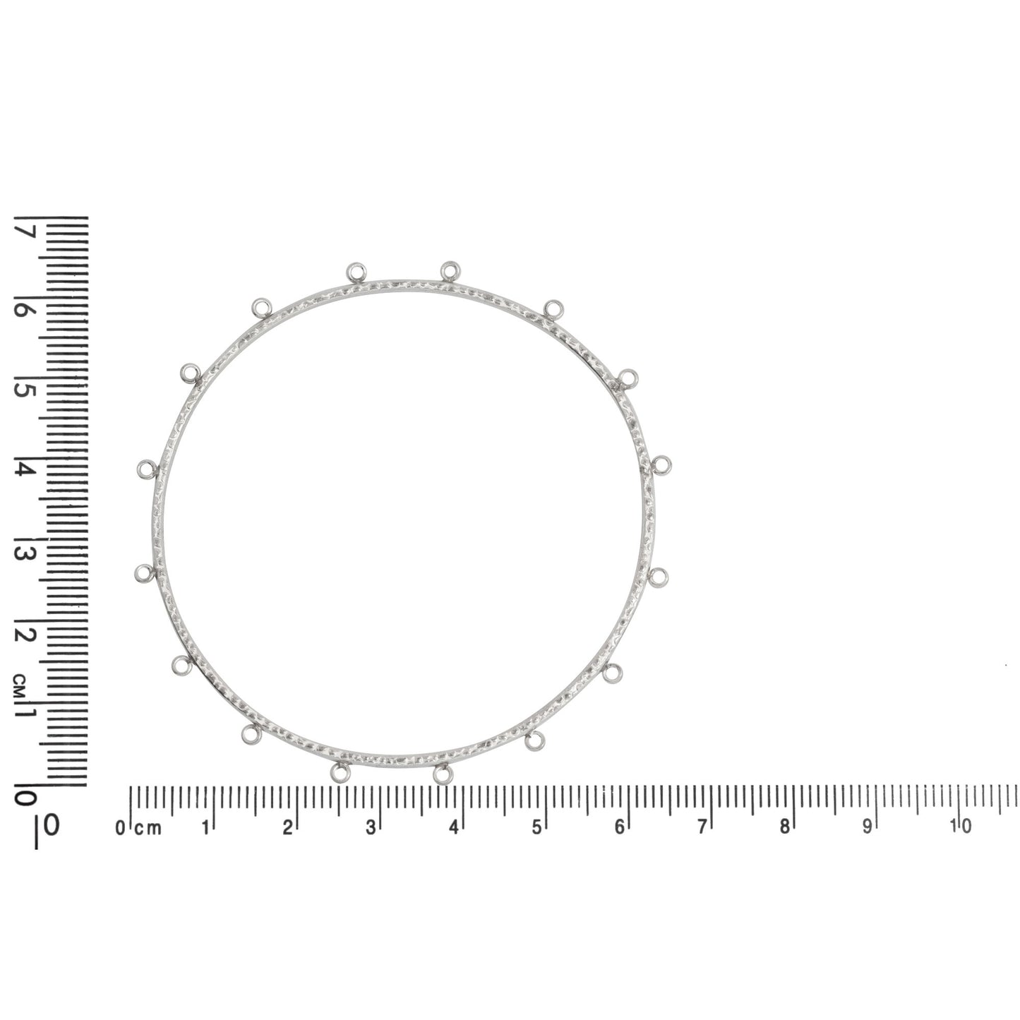 Sterling Silver 61.50mm Width / Length Hammered Bangle with 16 of 2.45mm Width / Length Smooth Fix Ring on outside of the Bangle. Quantity Per Pack: 1 Piece.