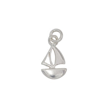 Load image into Gallery viewer, Sterling Silver, 8.5mm Width by 1.7mm Length by 15.2mm Height, Sail Boat Charm. Quantity Per Pack: 5 Pieces.