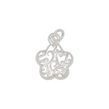 Load image into Gallery viewer, Sterling Silver, 13.6mm Width by 2.3mm Length by 17.3mm Height, Filigree Flower Charm. Quantity Per Pack: 4 Pieces.