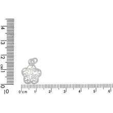 Load image into Gallery viewer, Sterling Silver, 13.6mm Width by 2.3mm Length by 17.3mm Height, Filigree Flower Charm. Quantity Per Pack: 4 Pieces.