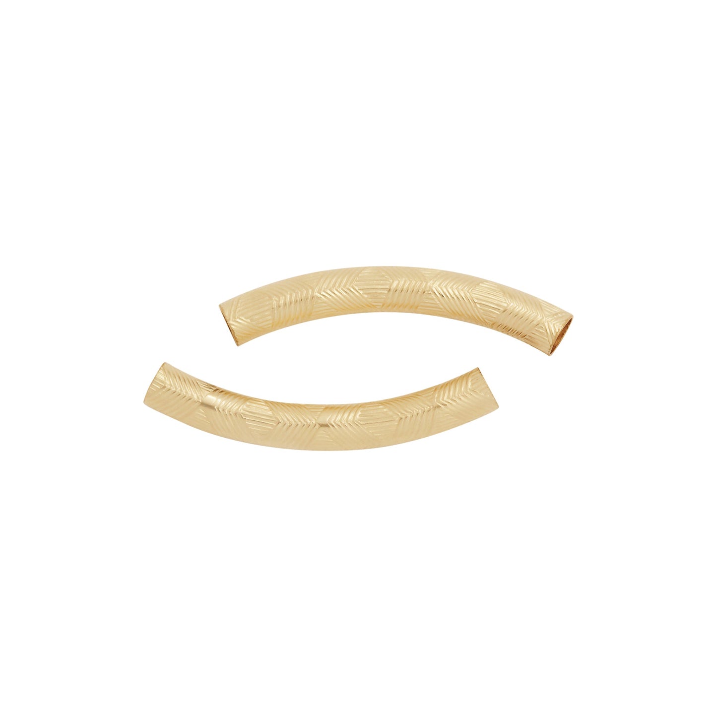 Tubes. 14kt Gold Filled 4.10mm Width by 29.70mm Length, Textured Curved Tube. Quantity Per Pack: 2 Pieces.
