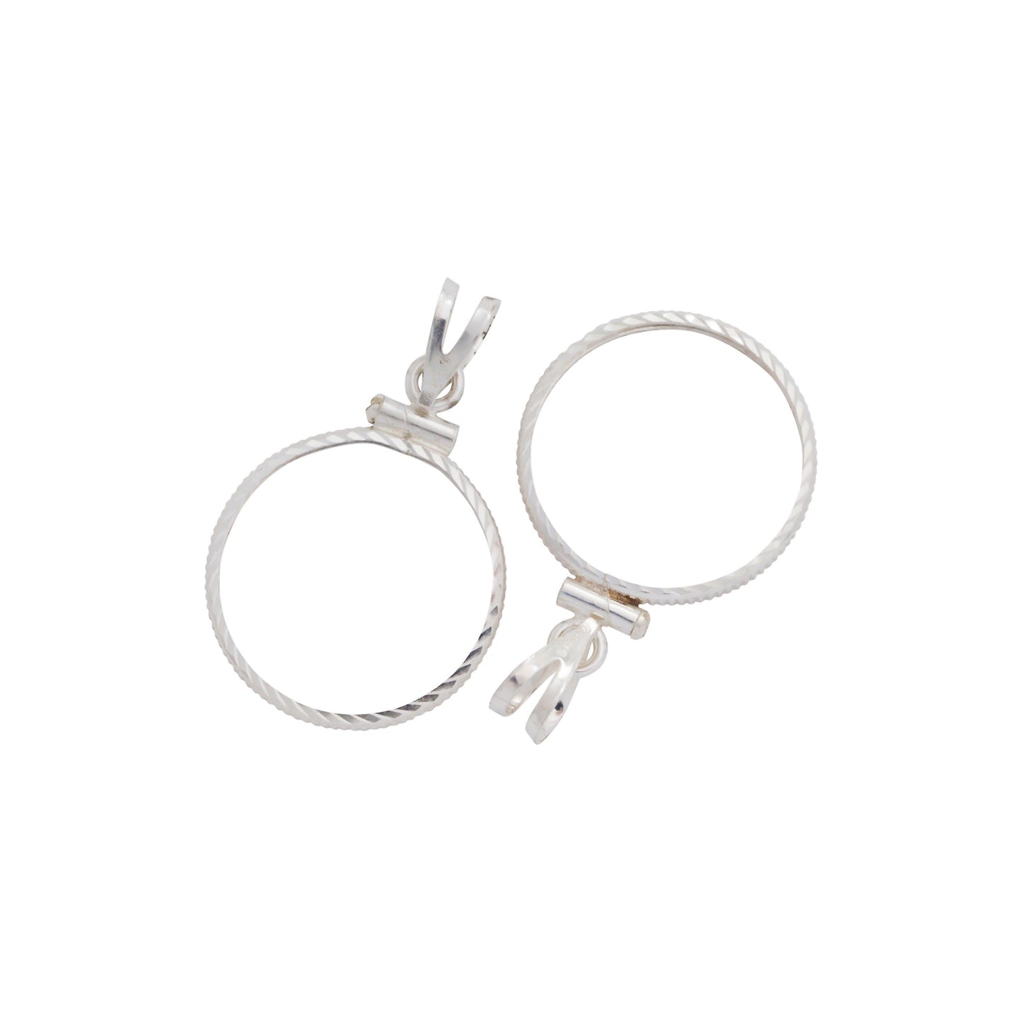 Settings. Sterling Silver 18.65mm Width by 2.00mm Thick, Corrugated Coin Mount with 8.25mm Height by 3.70mm Length by 5.45mm Width Bail. Quantity Per Pack: 1 Piece.