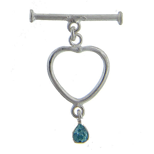 Sterling Silver, 17.7mm Width by 18.6mm Length Heart Toggle Clasp Ring with 5.7mm Crystal attatched to Fix Ring on Clasp, and 1.9mm Width by 26.6mm Length Toggle Clasp Bar. Quantity Per Pack: 1 Pair.