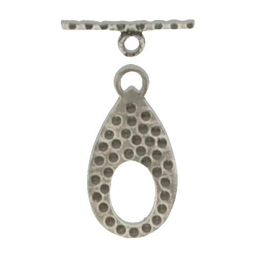 Clasps. Sterling Silver 14.5mm Width by 24.12mm Height, Toggle Clasp with 6.0mm Fixed Ring towards Top of the Textured Toggle Ring
and a Textured Bar with Fixed Ring on the Top. Quantity Per Pack: 2 Pairs.