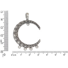 Load image into Gallery viewer, Sterling Silver, 31.7mm Width by 6.7mm Length by 45.9mm Height, Cresent Charm Holder With Bail & 5 Fix Rings. Quantity Per Pack: 1 Piece.