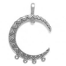 Load image into Gallery viewer, Charms. Sterling Silver, 31.7mm Width by 6.7mm Length by 45.9mm Height, Cresent Charm Holder With Bail & 5 Fix Rings. Quantity Per Pack: 1 Piece.