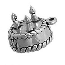 Load image into Gallery viewer, Charms. Sterling Silver, 11.5mm Width by 9.2mm Length by 14.1mm Height, Birthday Cake Charm. Quantity Per Pack: 1 Piece.